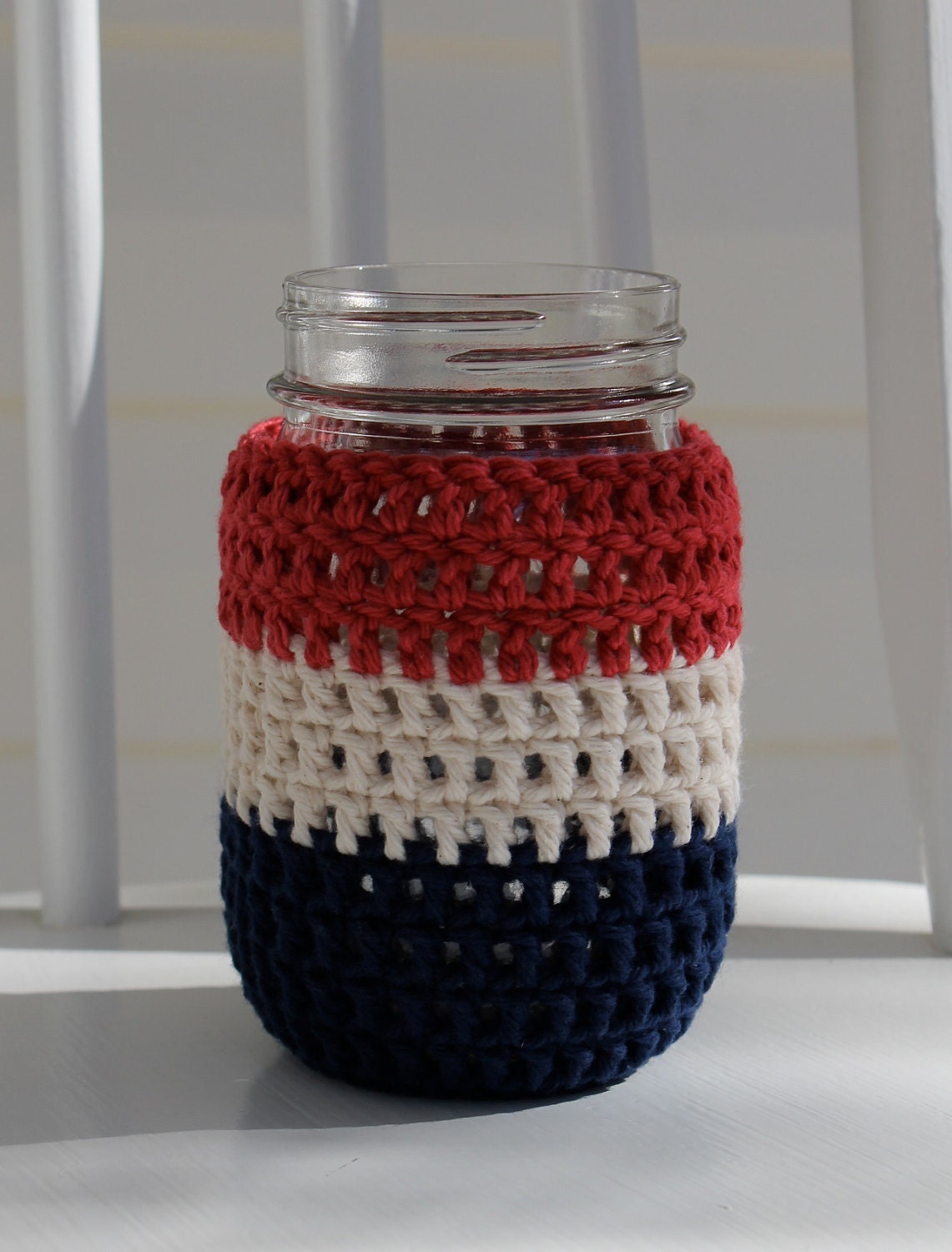 Mason Jar Cozy in Red White and Blue | Etsy