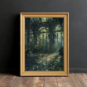 Mondschein Wintergarten Träume | Viktorianische Glashaus Wand Kunst, Mystische Botanische Garten Dekoration, Nacht Garten Druck, Digital Download