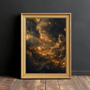 Goldene Nebelfleck-Träume | Viktorianischer Sternenhimmel Druck, Dunkle Stimmung Himmlische Wand Kunst, Vintage Galaxie Wolke Poster, Digitaler Weltraum Download