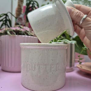 White speckle French butter dish | ceramic butter crock with lid |  housewarming gift