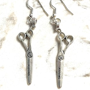 Adorable and cute scissors charm dangle earrings, crafty person gift, for a dressmaker, a barber, seamstress, hairstylist, hairdresser.