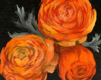 Trio of Ranunculus Original Acrylic Small Painting