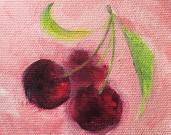 Small Original Painting of Cherries OOAK