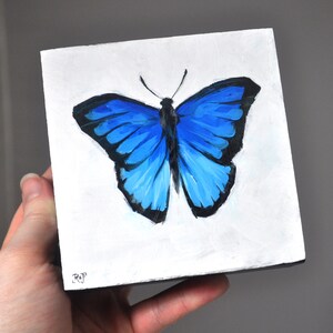Mini Acrylbild blauen Schmetterling OOAK