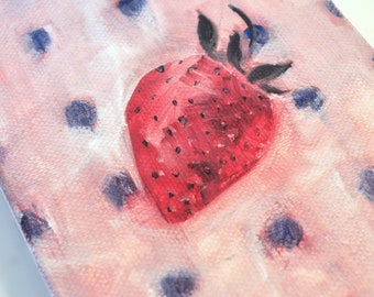 Original Small Painting of a Strawberry OOAK