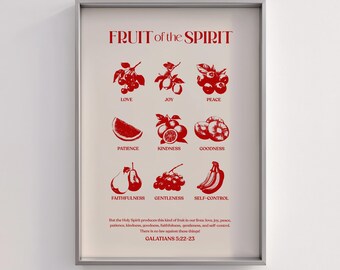 Fruit of the Spirit Bible Verse Wall Art Prints, Download, Scripture Home Decor, Modern Aesthetic Christian Wall Art, Bible Verse Printable
