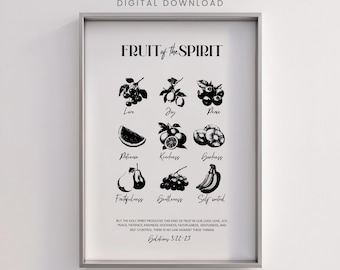 Fruit of the Spirit Bible Verse Wall Art Prints, Download, Modern Aesthetic Christian Wall Art, Scripture Home Decor, Bible Verse Printable