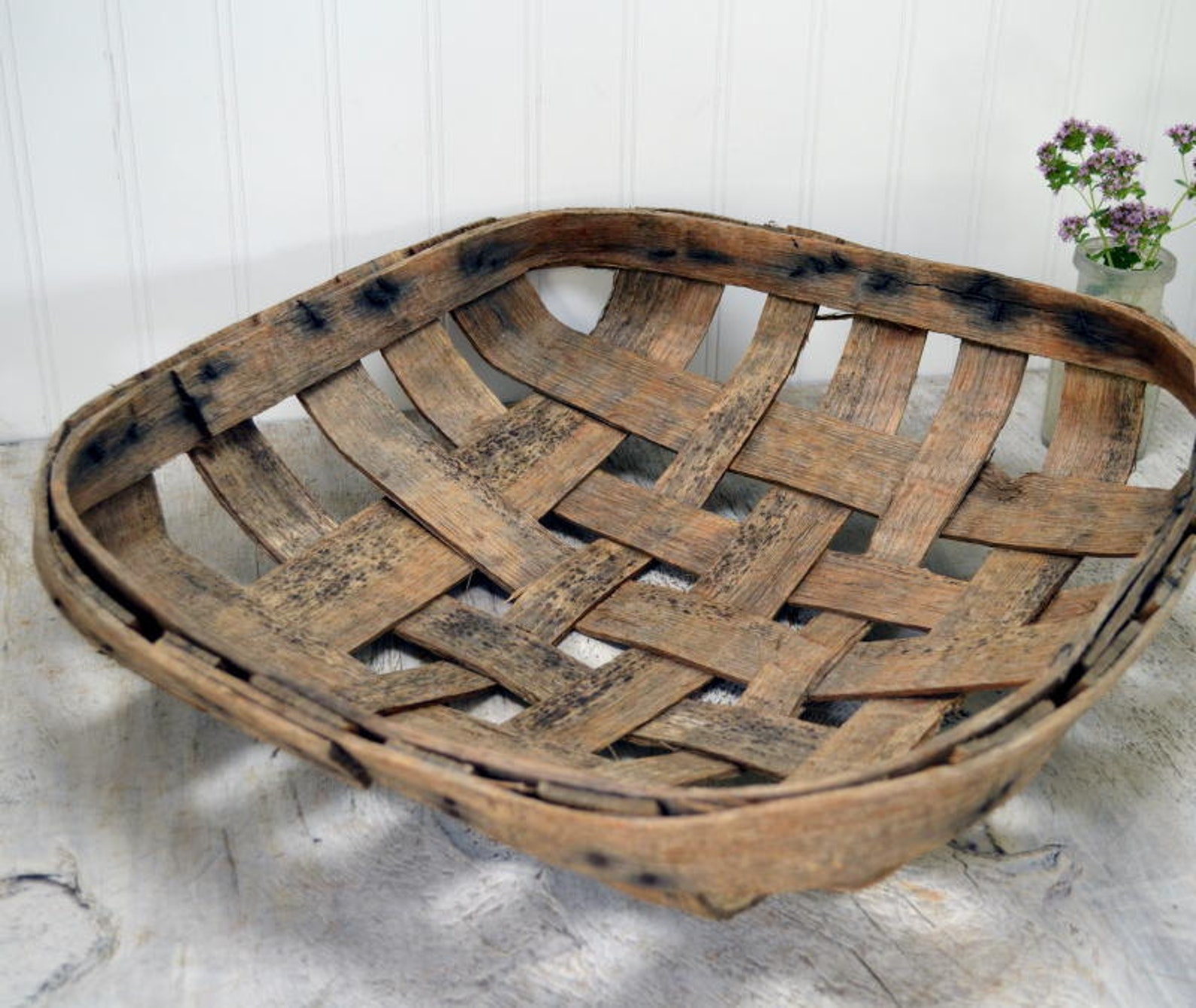 Small Vintage Tobacco Basket rustic and primitive Etsy