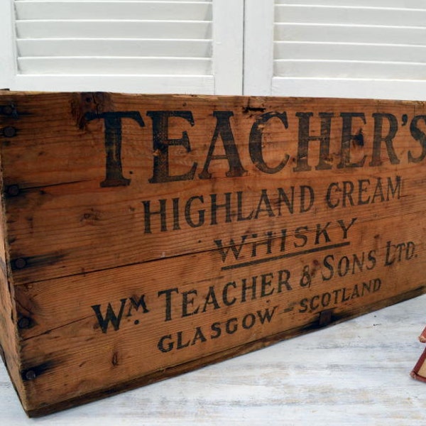 Wooden Teacher's Whisky Crate - highland cream whisky wood shipping box