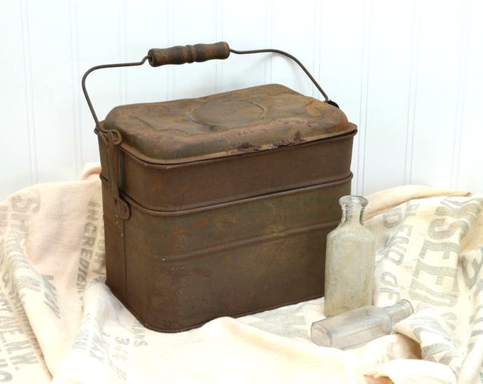 Primitive Tin Lunch Pail Rustic Miner's Dinner Bucket Etsy