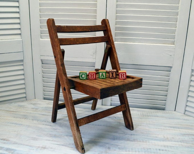 Child's Wooden Folding Chair Vintage Wood Children's Etsy