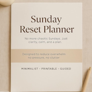 Planificador imprimible de reinicio dominical: plantilla minimalista de reinicio semanal / Claridad mental + Lista de verificación para la limpieza del hogar + Reflexión sobre el estado de ánimo
