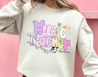 Custom Preppy Style Back To School Music Teacher (Always In My Heart) PNG, Back To School Png, Teacher Gift Png