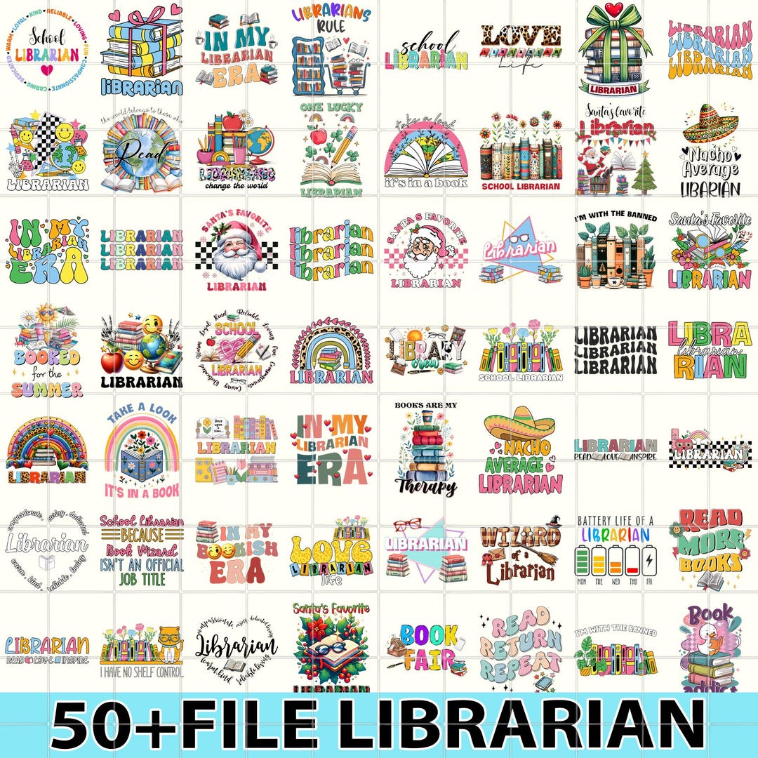 Librarian PNG Bundle, Library Books School Design, Back to School ...