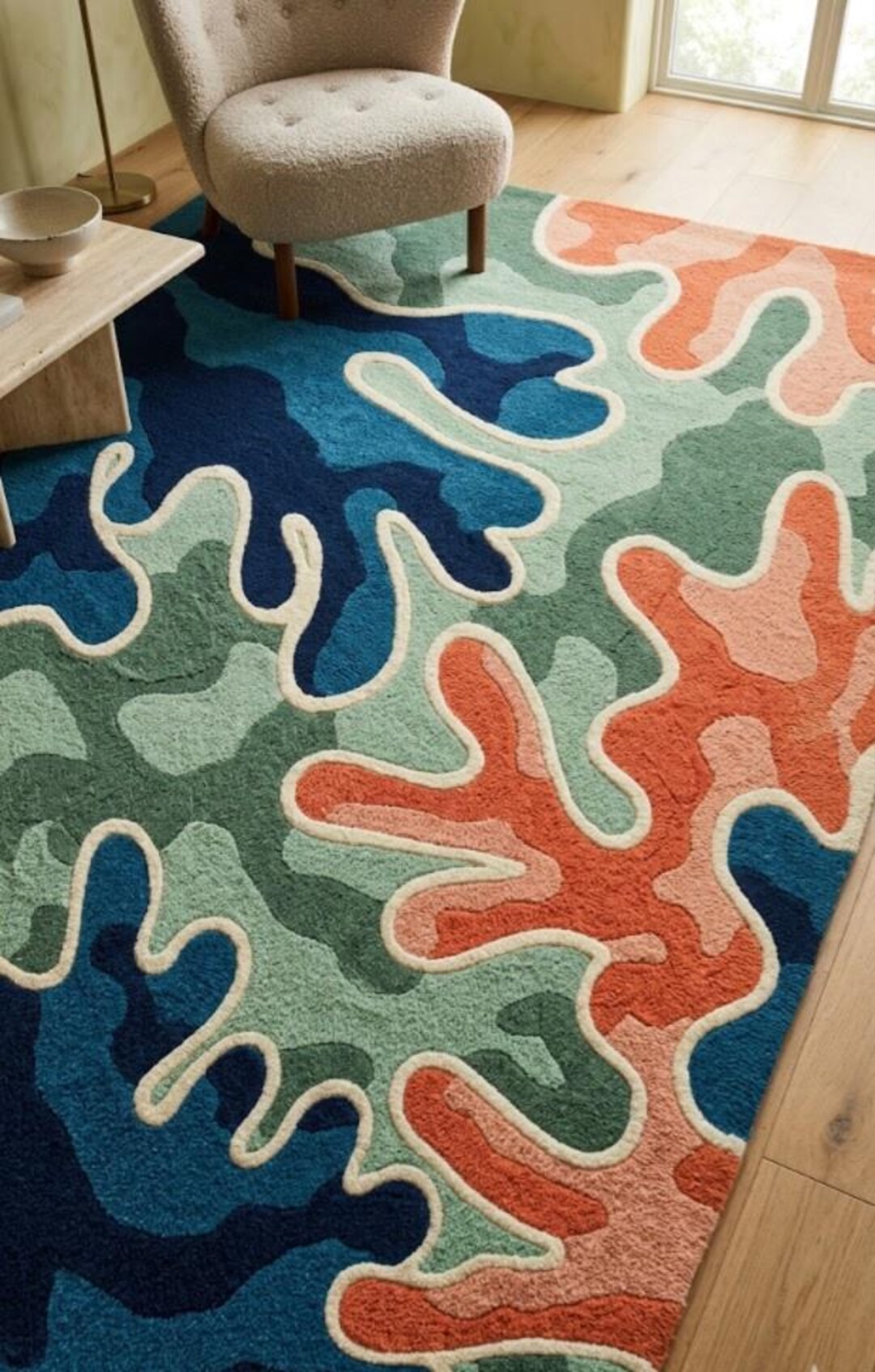 Abstract Coral Reef Tufted Area Rug – Modern Colorful Organic Shape ...