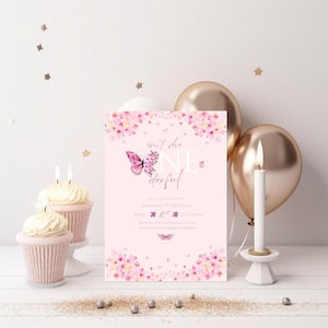 Onederful Birthday Invite, Butterfly Birthday Invite, Floral Birthday Invite, Downloadable Birthday Invite, Digital Birthday invite, Custom