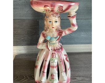 Napkin Lady Pink Dress Toothpick Holder Dinner Bell Japan Vintage 1950's Ceramic