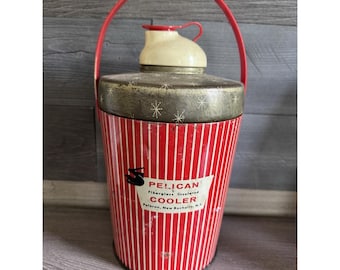 Vintage Pelican Fiberglass Insulated Cooler with Hazel Atlas Glass Insert