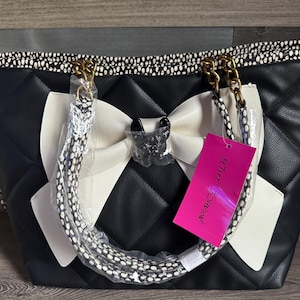 betsey johnson leather black white blush line bow backpack Betsey Johnson Bag With Bow