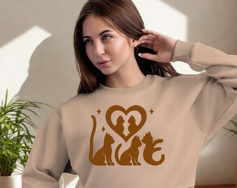 Niedliches Katzenmama Sweatshirt - Retro Herz Katze Silhouette - gemütliches minimalistisches Geschenk für Katzenliebhaber