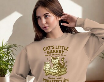 Süße Katzen Bäckerei Sweatshirt - Ästhetischer, gemütlicher Pullover, Kawaii Katzenliebhaber Geschenk, Vintage Katzen Kunst, Cottagecore Style Outfit
