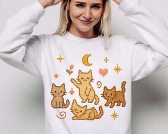 Niedliches Katzen Sweatshirt in Pastell Cottagecore Design