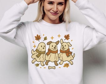 Geister Hund Sweatshirt - Süßer lustiger Hunde-Liebhaber-Pullover, gemütlicher Vintage-Hundepullover, Haustier-Liebhaber-Geschenk für Frauen, Hundemutter-Sweatshirt