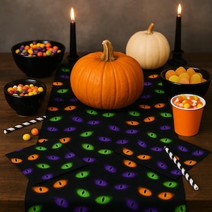Neon Cat Eyes Halloween Pattern: Spooky Tumbler Wrap, Seamless PNG (Digital Download)
