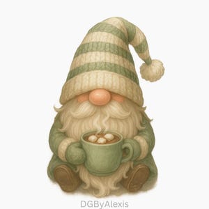 Winter Gnome PNG: Sage Knit Hat, Cocoa - Christmas Sublimation (Instant Download)