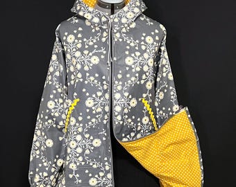 Size XXL Gray Floral Rainpuk: Waterproof Alaskan Kuspuk Raincoat