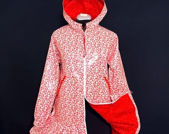 Size S Red Floral Rainpuk: Waterproof Alaskan Kuspuk