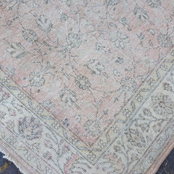 Pink Large Floral Living Room Area Carpet, Authentic Handwoven Turkish Rug 6x9, (74”x118”)
