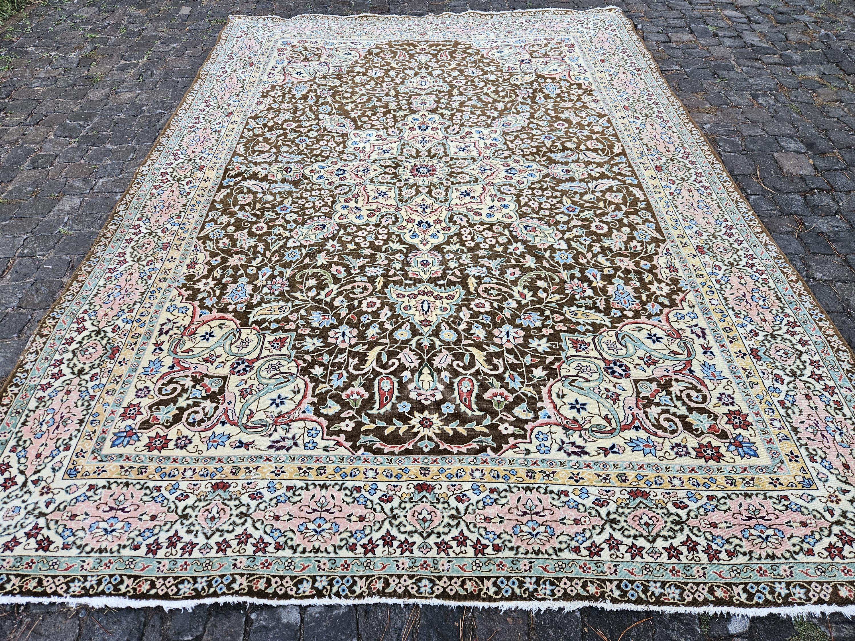 Oriental Farmhouse Rug, Brown Vintage Area Rug, Large Bedroom Rug