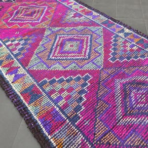 Area Runner Rug, Long Purple Runner Rug, Vintage Runner Rug 3x14, Handmade Turkish Rug, Organic Bedroom Rug, Wool Kitchen Rug, 35&quot;x164&quot;
