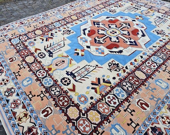 Colorful Farmhouse Rug, Handmade Turkish Rug 10x14, Oversize Living Room Rug, Vintage Area Rug, Large Bedroom Rug, Soft Oushak Rug 125"x162"