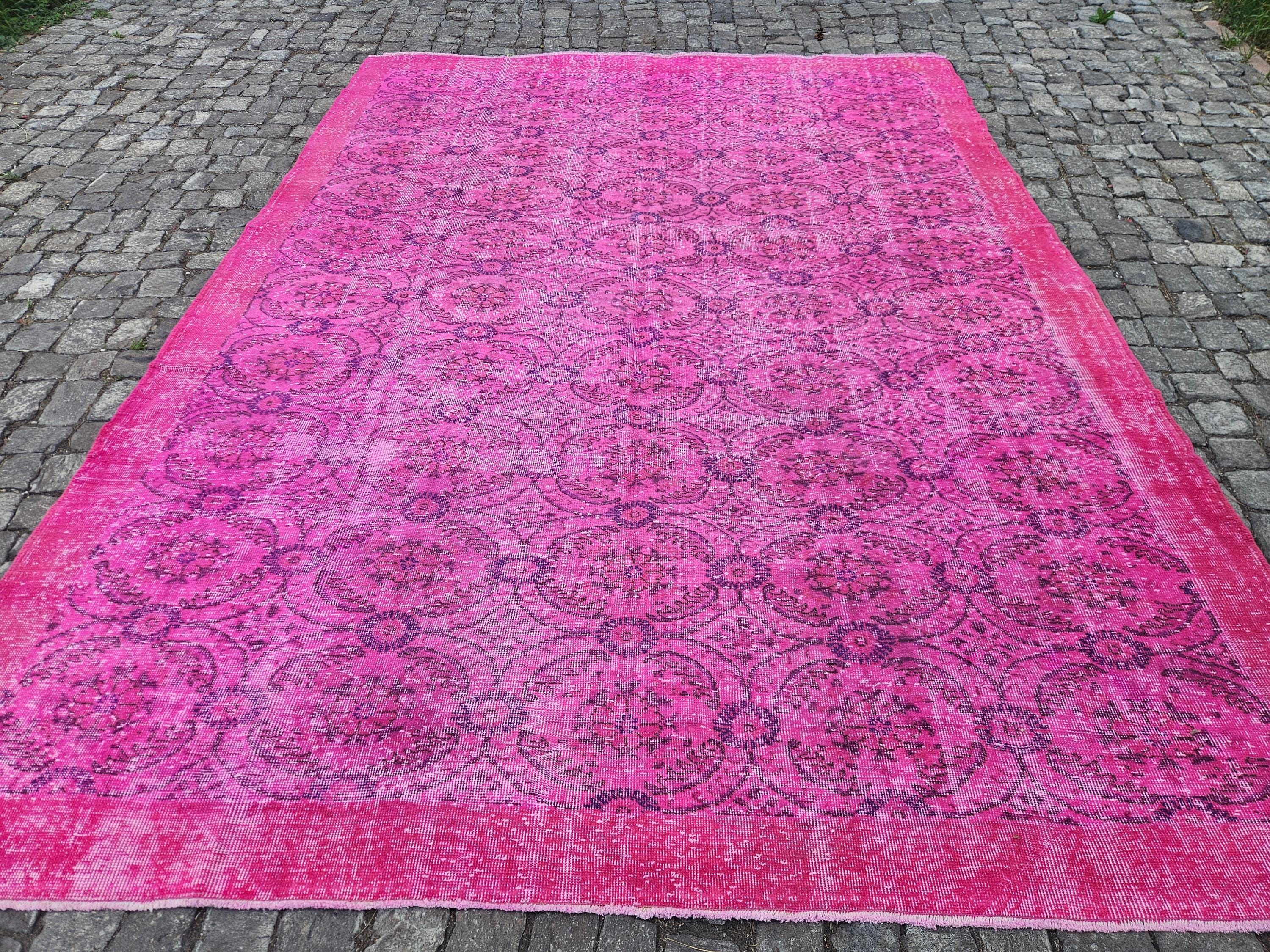 Handmade Pink Oriental Turkish Rug 8x11: Vintage Home Decor - Etsy