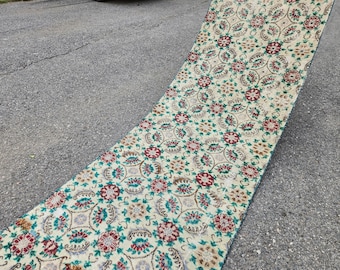 Vintage Turkish Wool Runner Rug 3x19: Floral Hallway Carpet