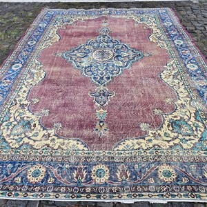 Purple Turkish Rug, Handmade  Rug 8x11, Decorative Area Rug, Large Home Decor Rug, Vintage Oriental Rug, Organic Bedroom Rug, 99&quot;x132&quot;