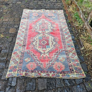 Bathroom Rug 3x6, Colorful Area Rug, Home Decor Rug, Handmade Turkish Rug, Vintage Rug 4x6, Organic Bedroom Rug, Red Kitchen Rug, 42&quot;x73&quot;