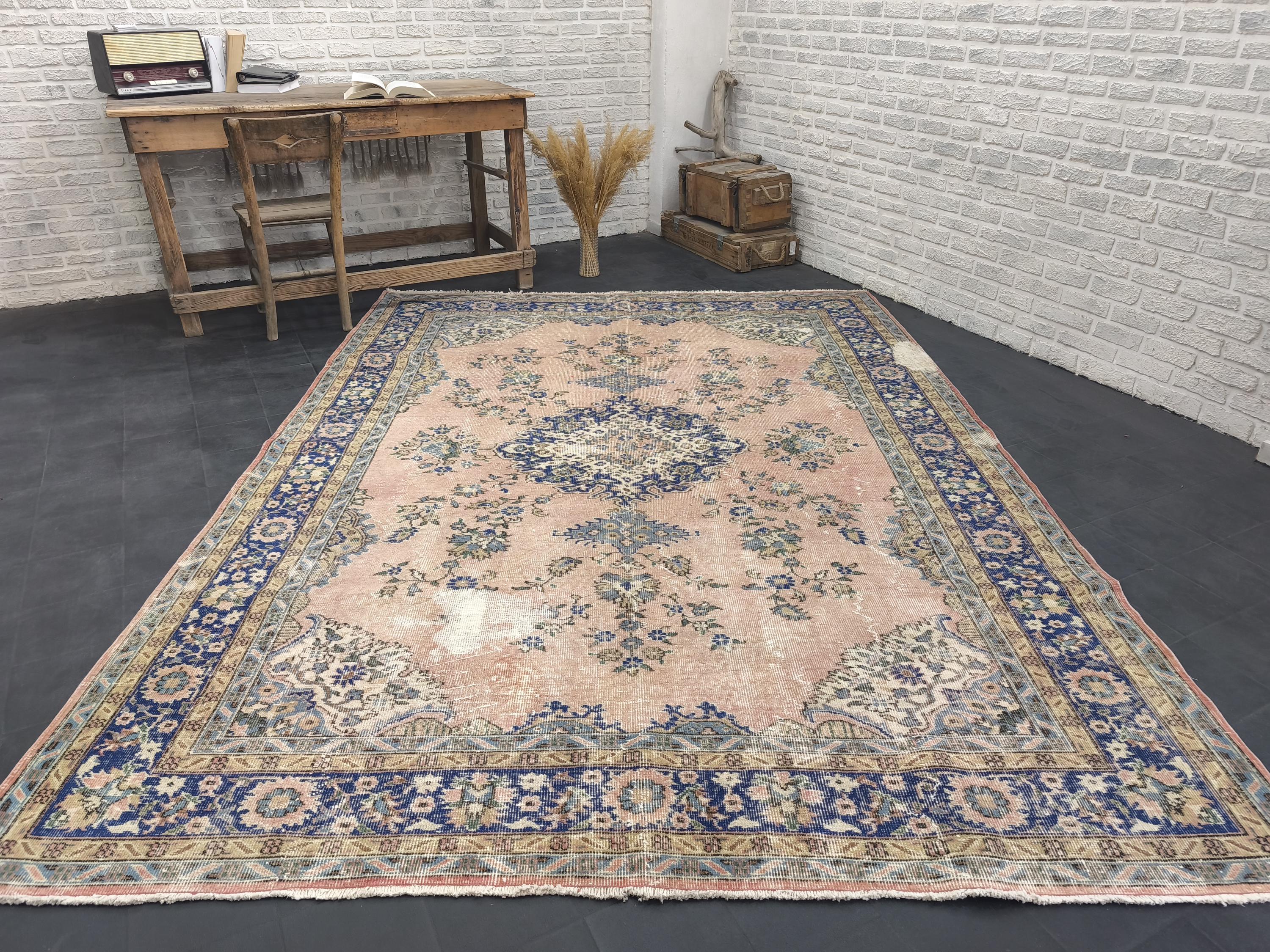 Handmade Turkish Rug 7x10: Vintage Oriental Pink Wool Area Rug - Etsy