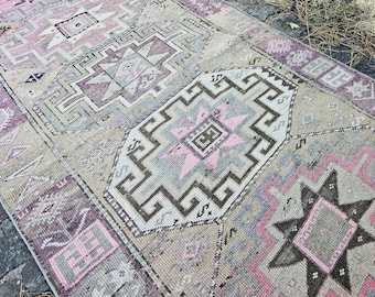 Vintage Hallway Carpet, Brown Handwoven Turkish Runner Rug 4x10, Authentic Natural Entryway Runner, Organic Wool Home Decor, (46"x117")
