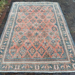 Vintage Rug 4x6, Red Area Rug, Organic Bedroom Rug, Home Decor Rug, Oriental Bathroom Rug, Handmade Turkish Rug, Oushak Kitchen Rug, 53&quot;x75&quot;