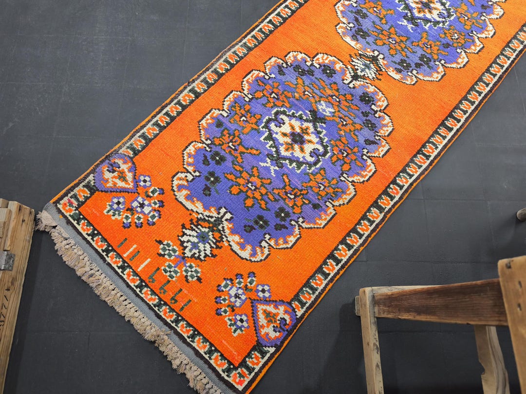 Handmade Orange Turkish Runner Rug 3x13: Wool Kitchen Rug - Etsy