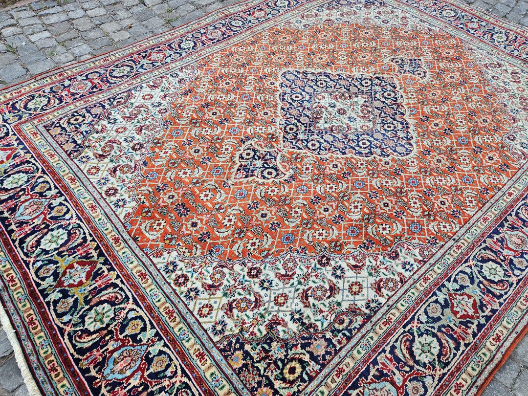 Orange Vintage Area Rug, Handmade Turkish Rug 8x11, Oriental