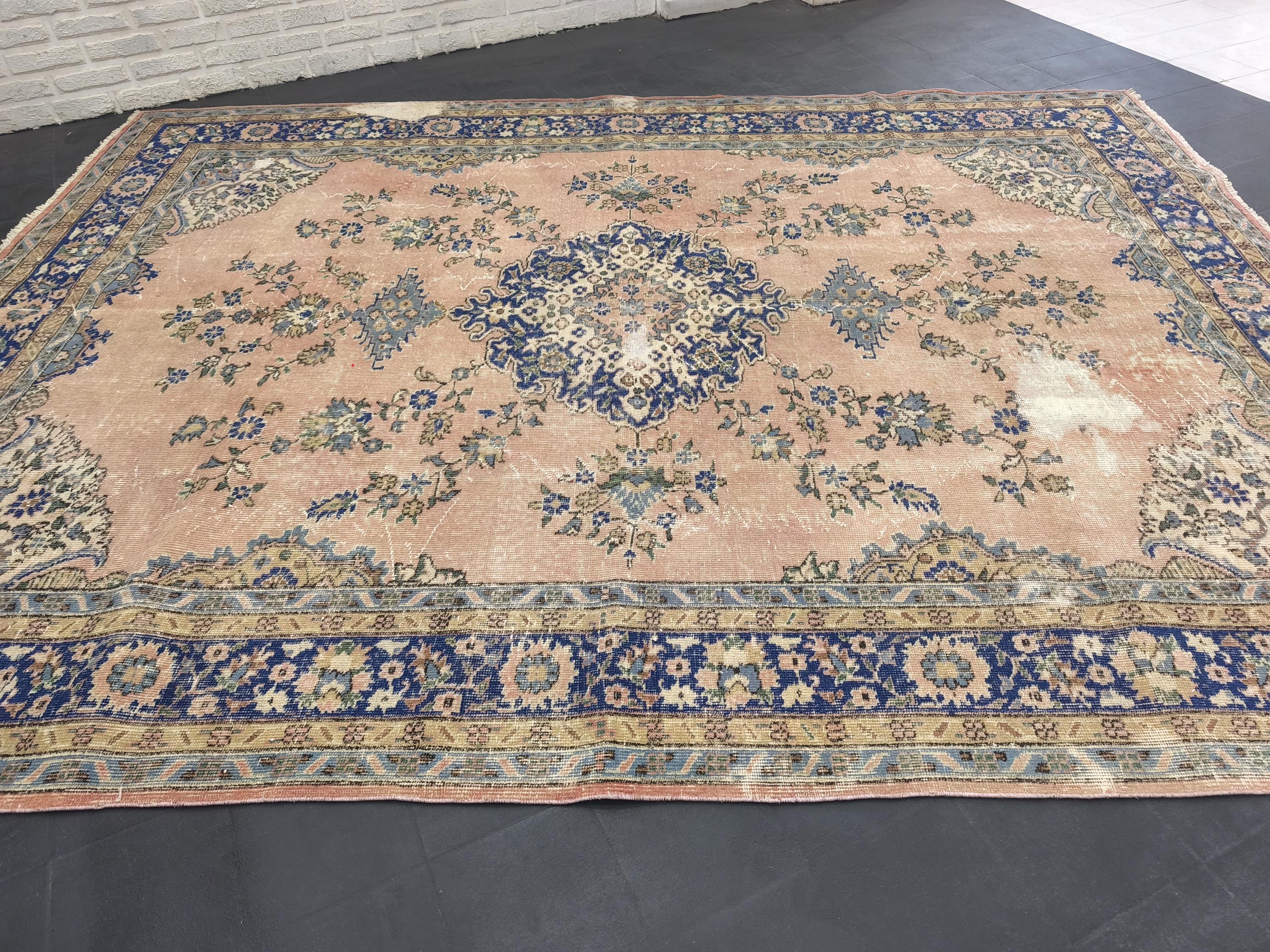 Handmade Turkish Rug 7x10: Vintage Oriental Pink Wool Area Rug - Etsy