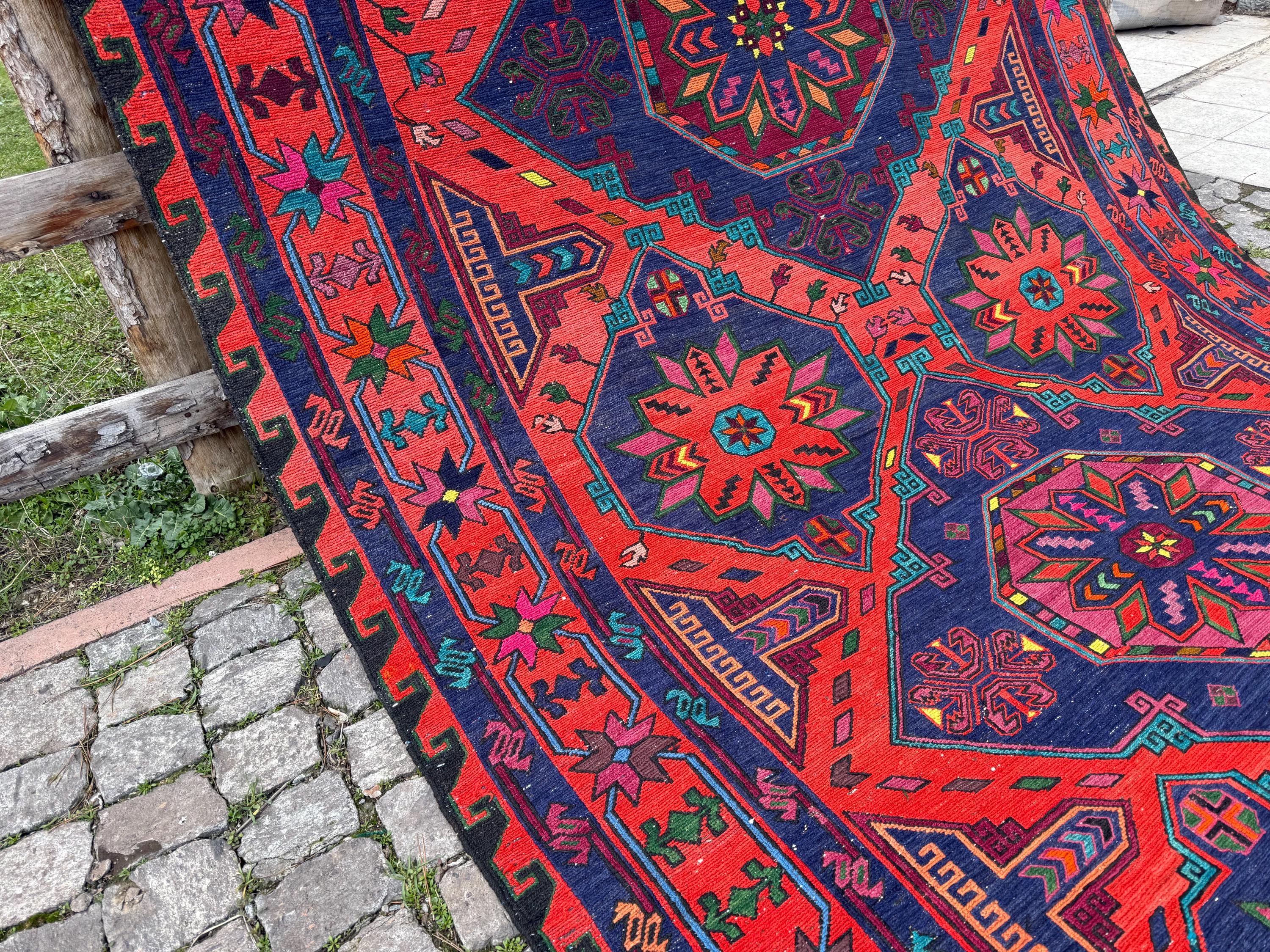 6x12 Rug Red Colorful Kilim 6x12, Vintage Area Rug 7x12, Handmade Turkish Large ...