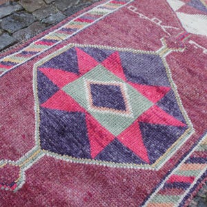 Purple Long Hallway Handmade Turkish Carpet 3x12, Oriental Authentic ...