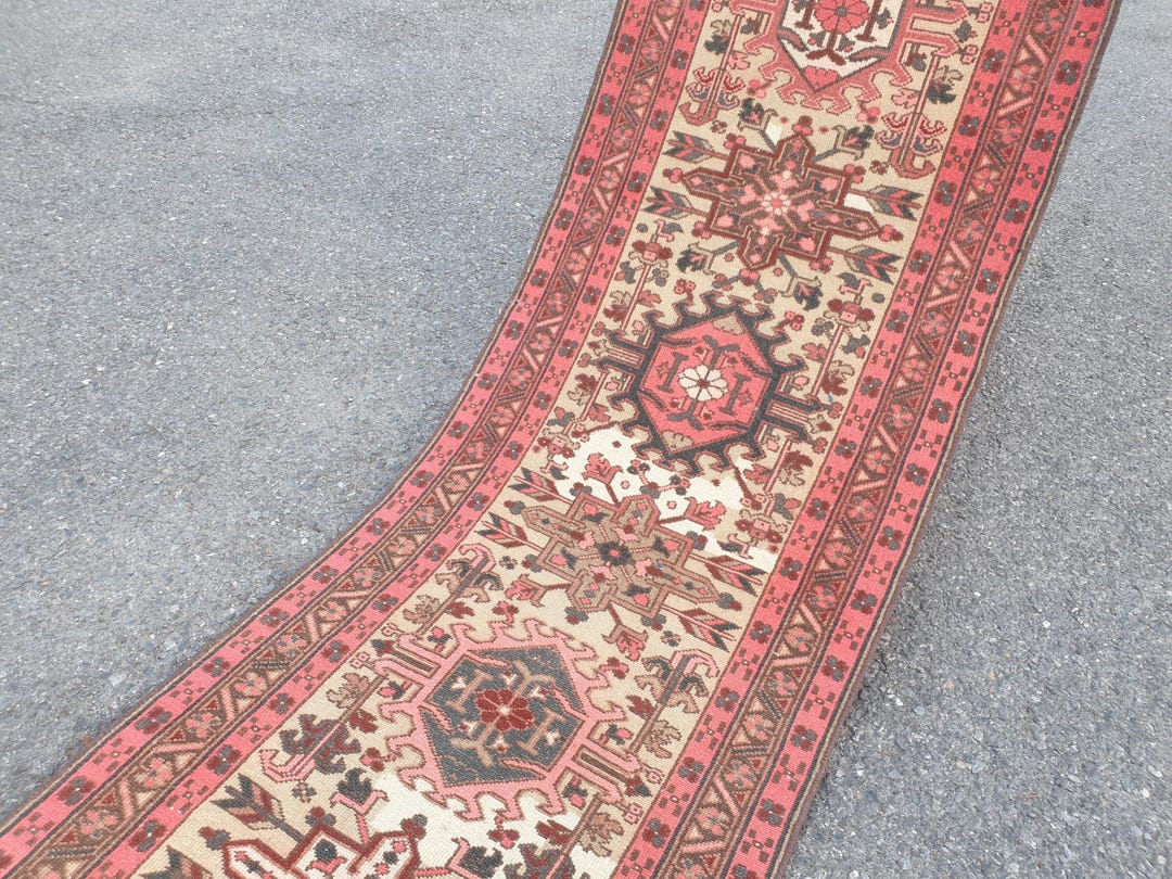 Pink Extra Long Turkish Wool Runner Rug 3x25, Organic Handwoven Hallway ...