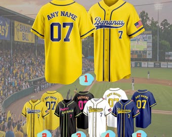 Custom Baseball Jersey,Stitch Print Name Number Logo, Personalized Yellow bananasGift for Kids Toddlers