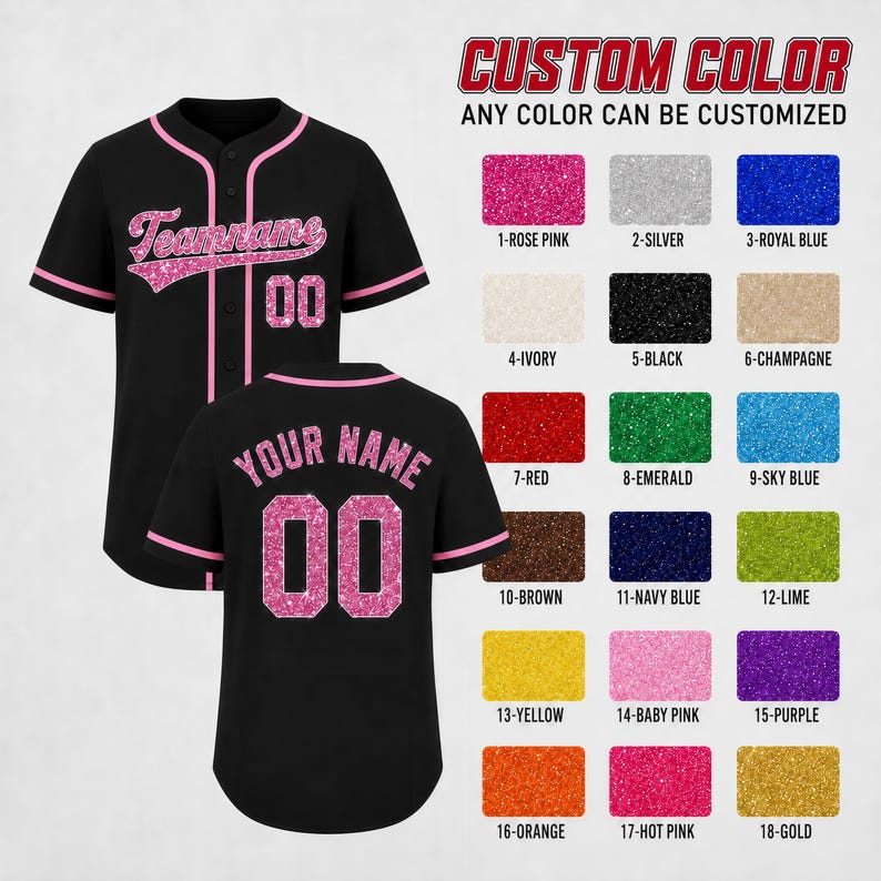 Custom Baseball Jersey, Personalized Glitter Sequin Baseball jerseys, Wedding Party Gift Jersey, Cheerleading for Men Women Youth Kids image 1